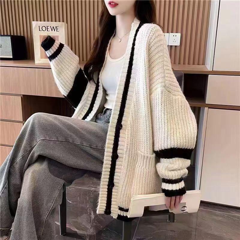 V-Neck Striped Cardigan Product Image