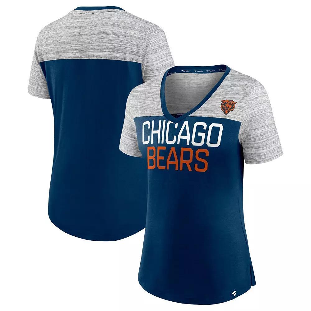 Women's Fanatics Branded Navy/Heathered Gray Chicago Bears Close Quarters V-Neck T-Shirt, Size: Medium, Blue Product Image