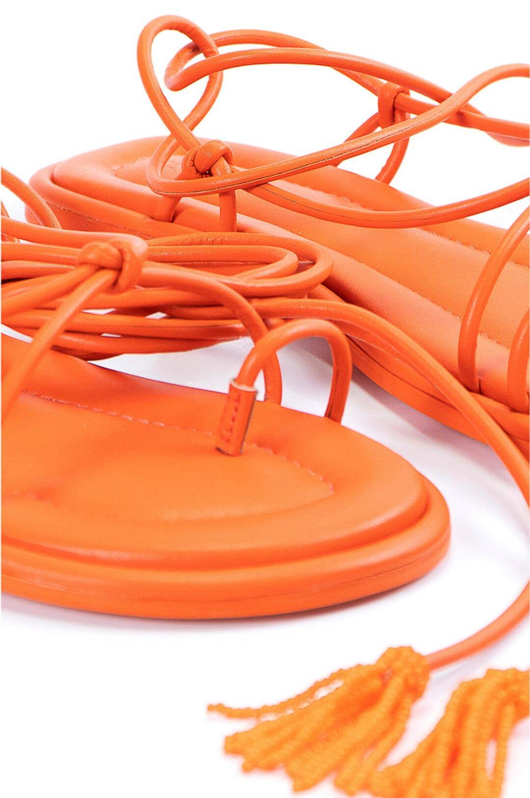 Orange Lace Up Flat Sandal Product Image