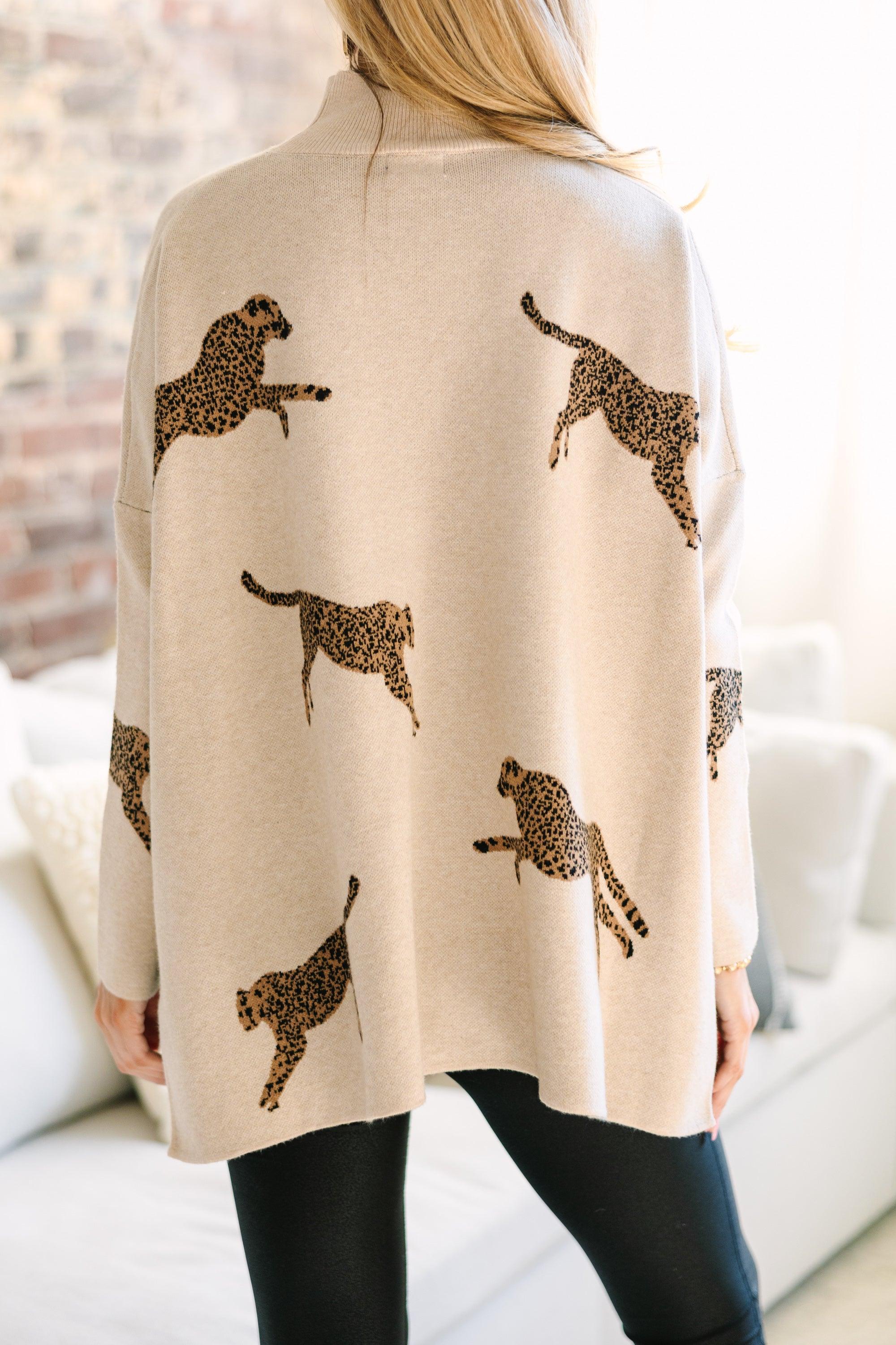 Quick Decisions Oatmeal Brown Cheetah Sweater Female Product Image