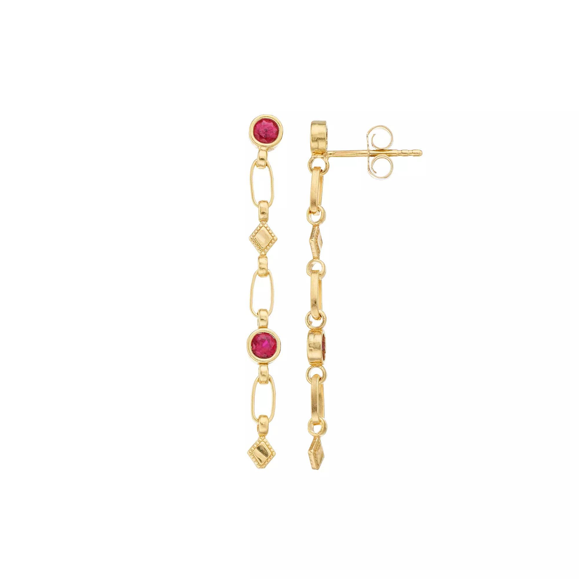 Kristen Kesho Sterling Silver Lab-Created Ruby Rhombus Link Drop Earrings, Women's, Gold Tone Product Image