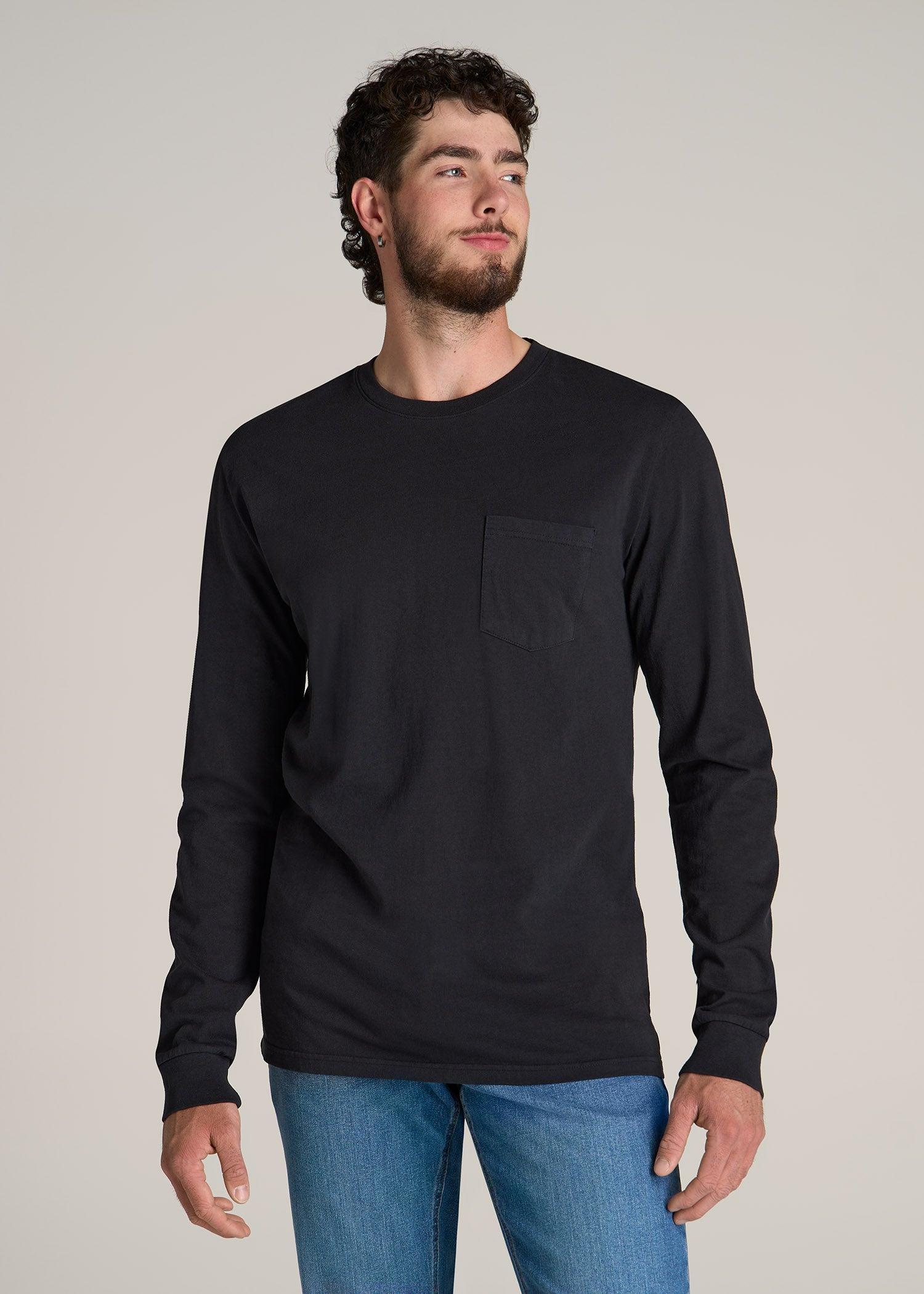 Garment Dyed Long Sleeve Pocket Tee for Tall Men in Black Male Product Image