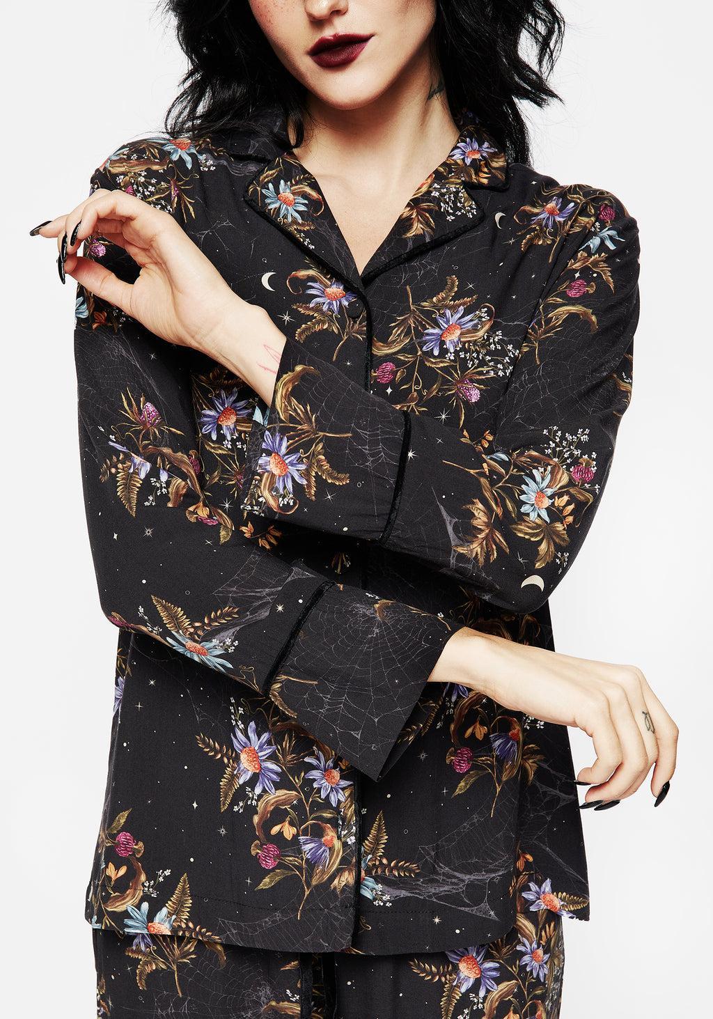 Cleome Floral Spiderweb Button Up Pyjama Top Product Image