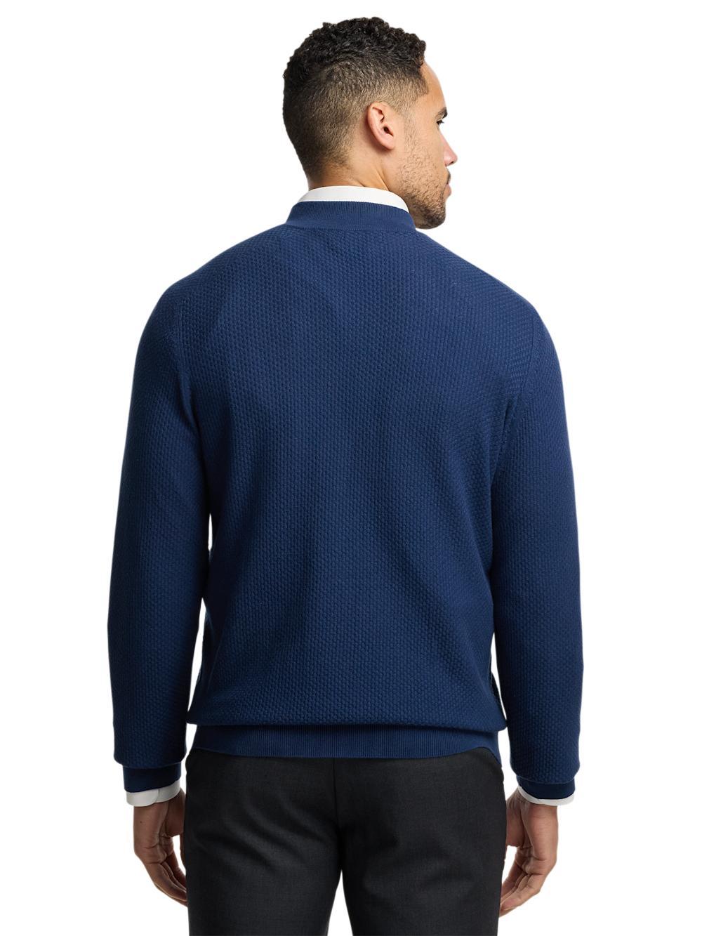 Silk Cotton Cashmere Quarter Zip Mock Neck Sweater - Navy Product Image