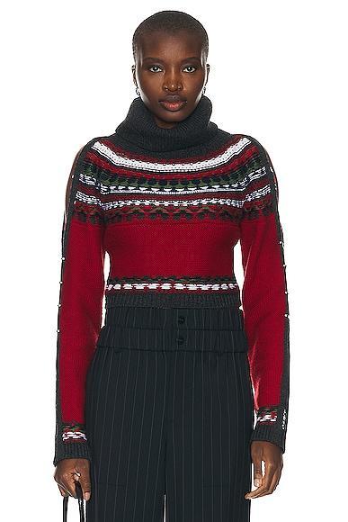 Monse Cropped Fairisle Slit Sleeve Turtleneck Sweater in Red Product Image