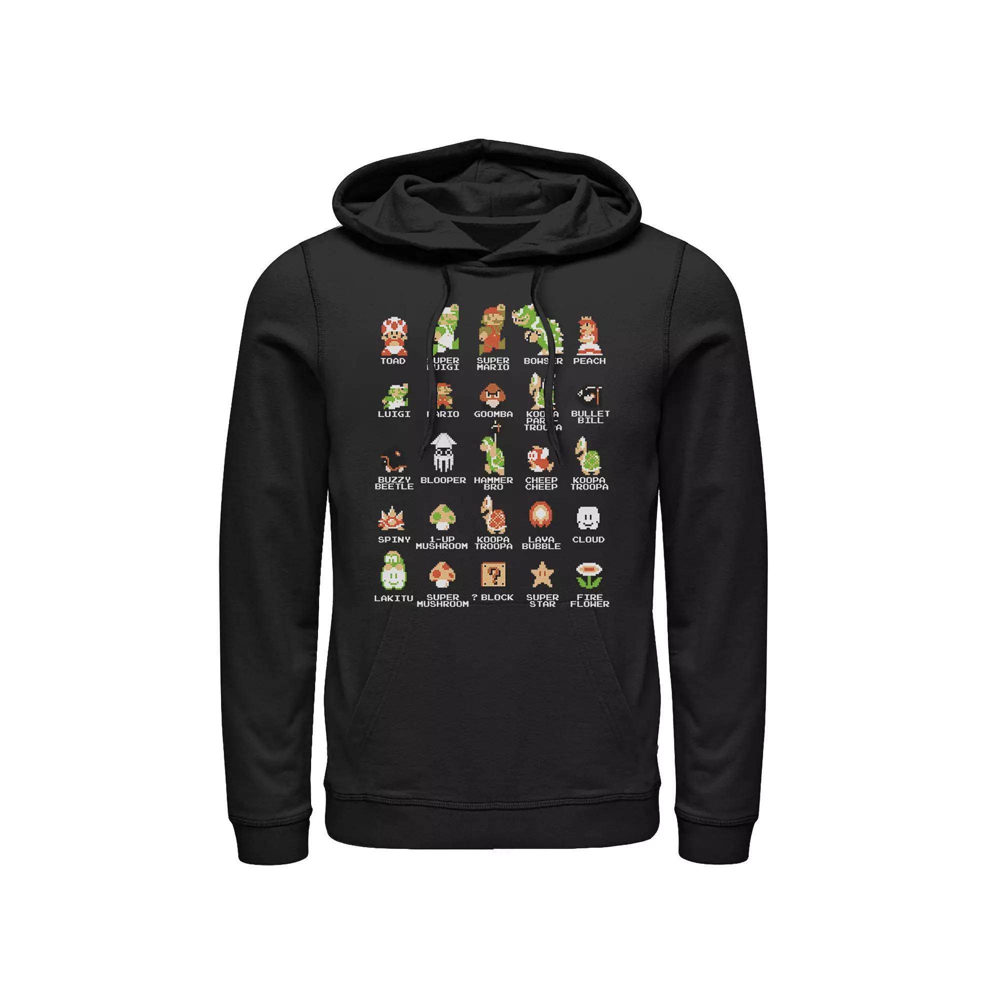 Men's Nintendo Super Mario 8-bit Pixel Icons List Hoodie,  Product Image