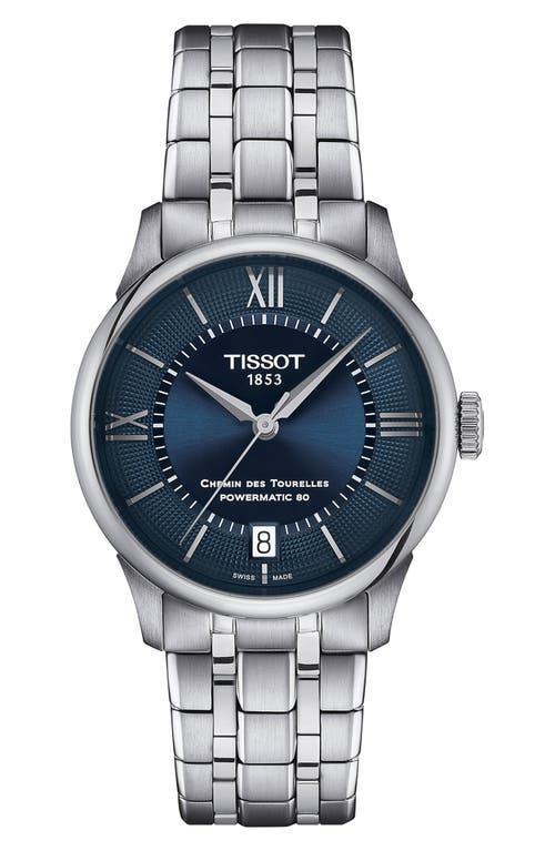 Tissot Womens Chemin Des Tourelles Powermatic 80 Automatic Light Blue Leather Strap Watch Product Image