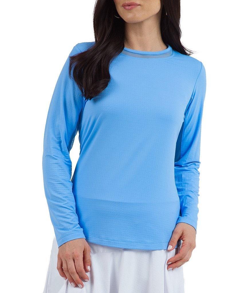 IBKUL Long Sleeve Mesh Inlay Crew Neck Top Product Image