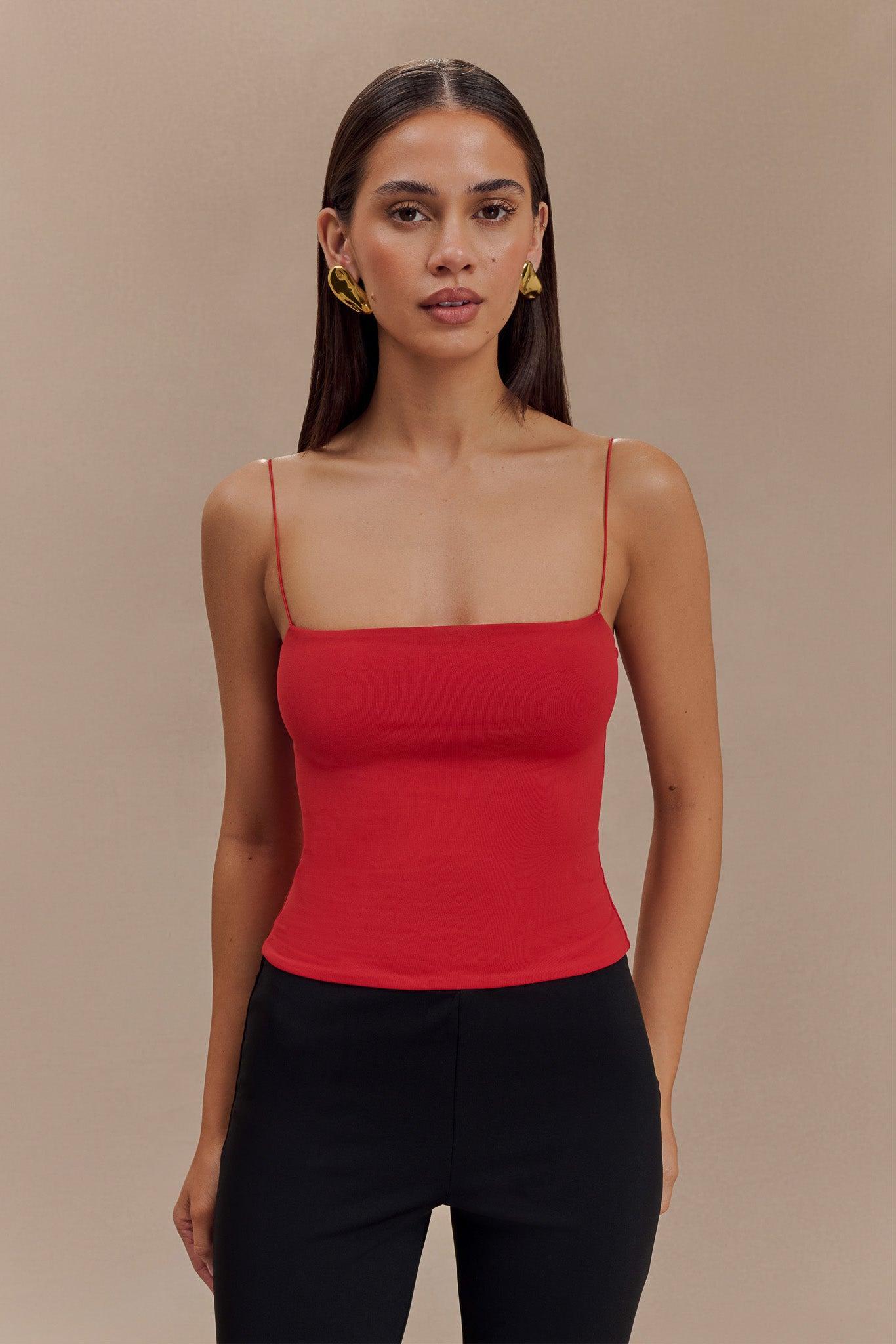 Arya Longline Spaghetti Strap Top - Ruby Product Image