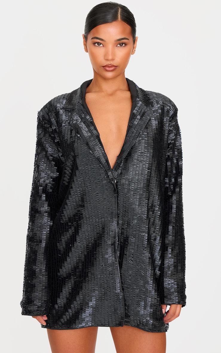 Black Diamante Blazer Dress Product Image