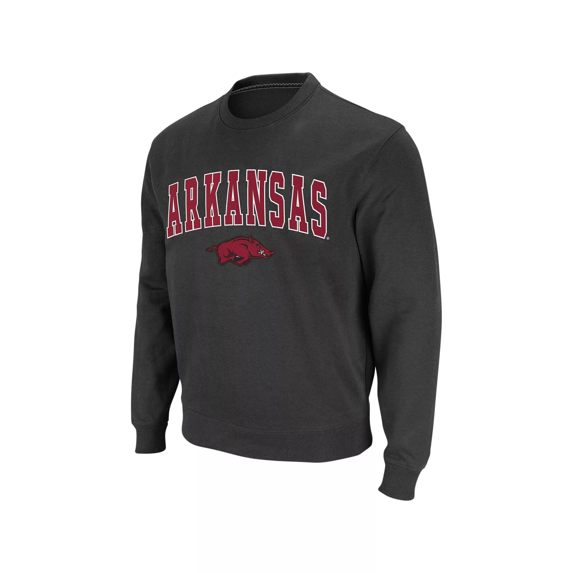 Men's Colosseum Charcoal Arkansas Razorbacks Arch & Logo Crew Neck Sweatshirt, Size: Large Product Image