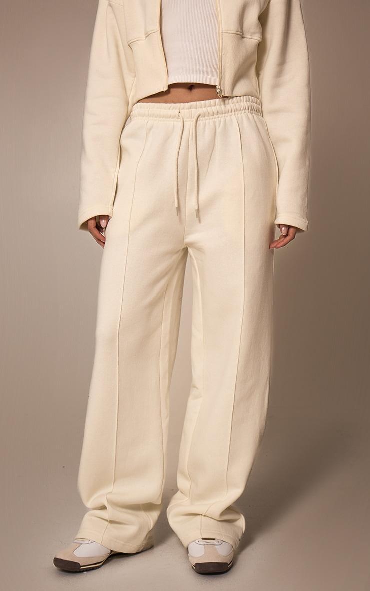 Cream Seam Detail Wide Leg Sweatpants Product Image