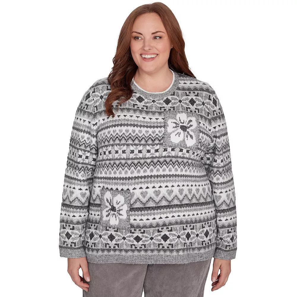 Plus Size Alfred Dunner Fairisle Biadere Patch Sweater, Women's, Size: 2XL, Grey Team Product Image