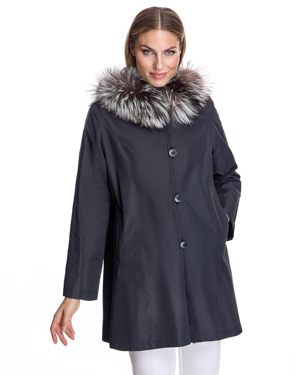 RABBIT REVERSIBLE COAT WITH FOX TRIMMED HOOD Product Image