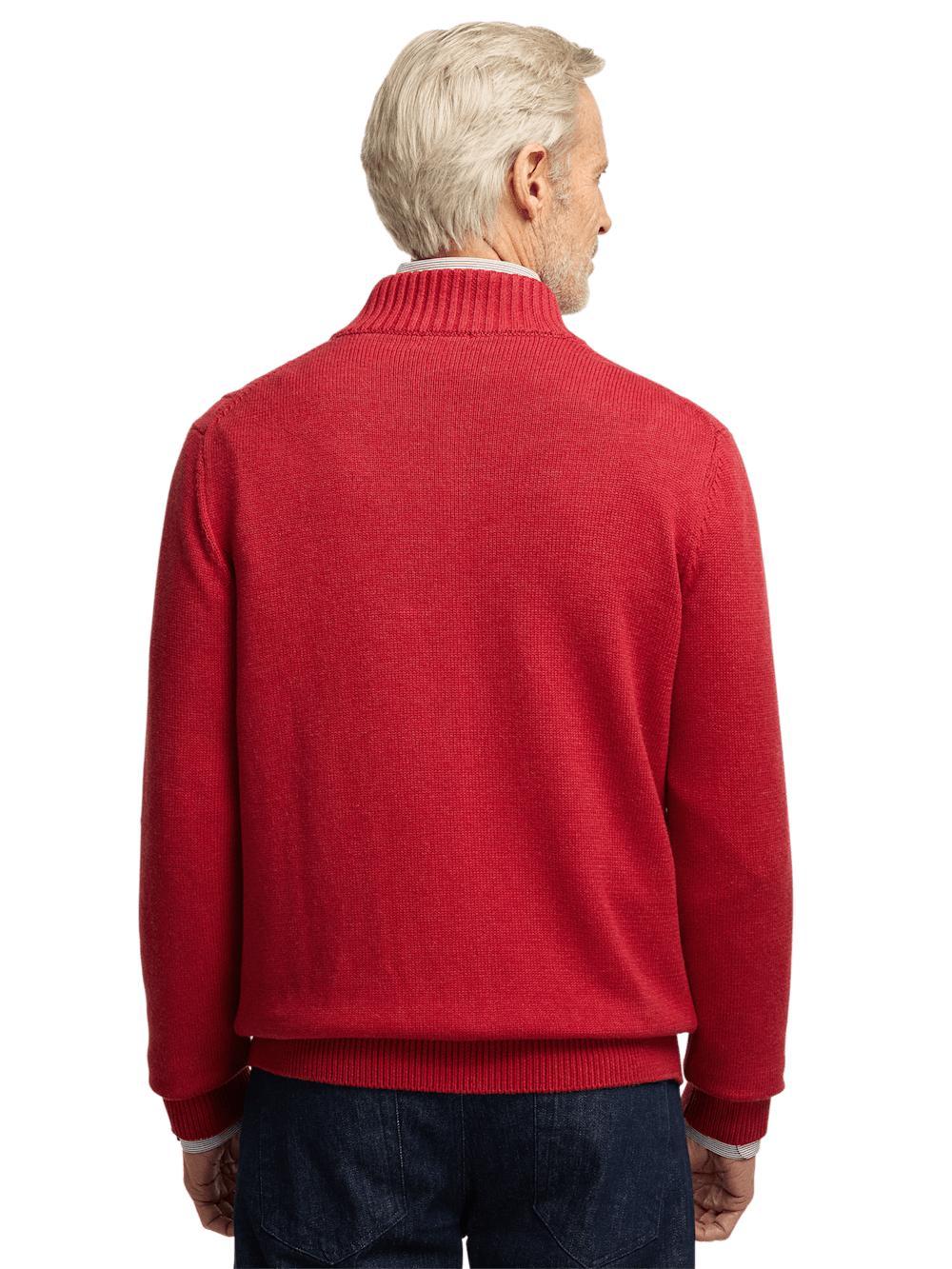Cotton Cable Full Zip Mock Neck Sweater - Red Product Image