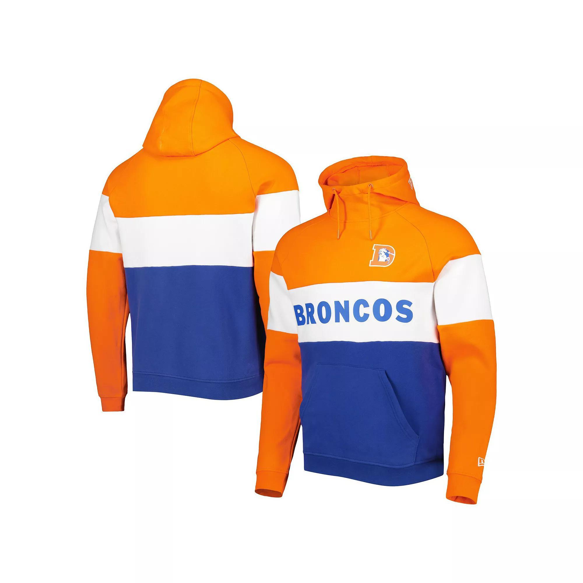 Men's New Era Royal/Orange Denver Broncos Colorblock Throwback Pullover Hoodie, Size: 3XL, Blue Product Image