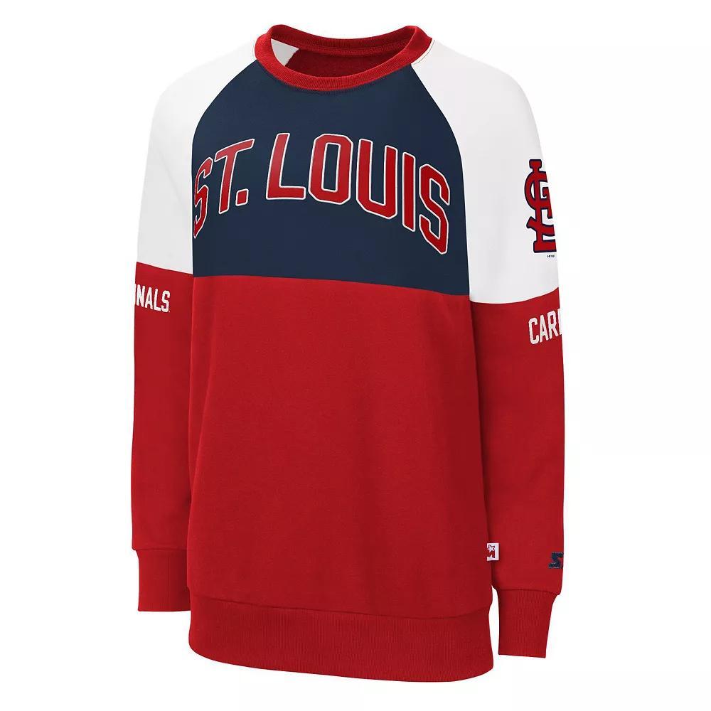 Women's Starter Red/Navy St. Louis Cardinals Baseline Raglan Pullover Sweatshirt, Size: Small Product Image