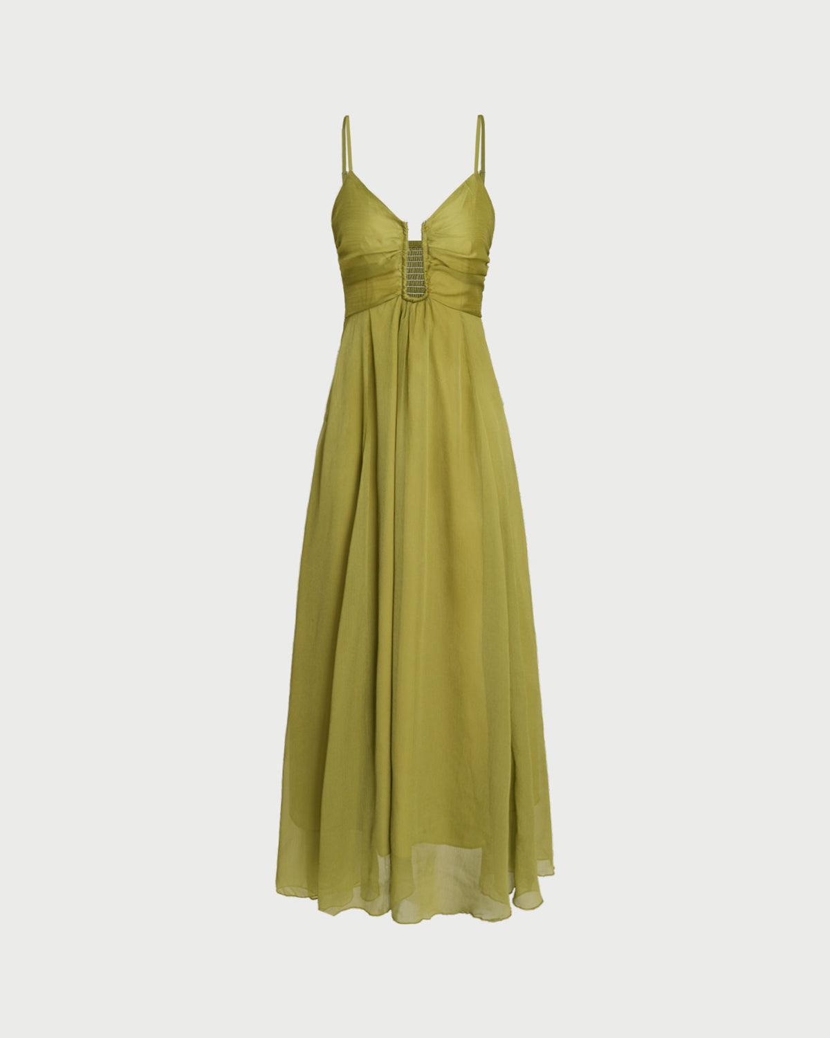 Green Flowy Slip Maxi Dress Product Image