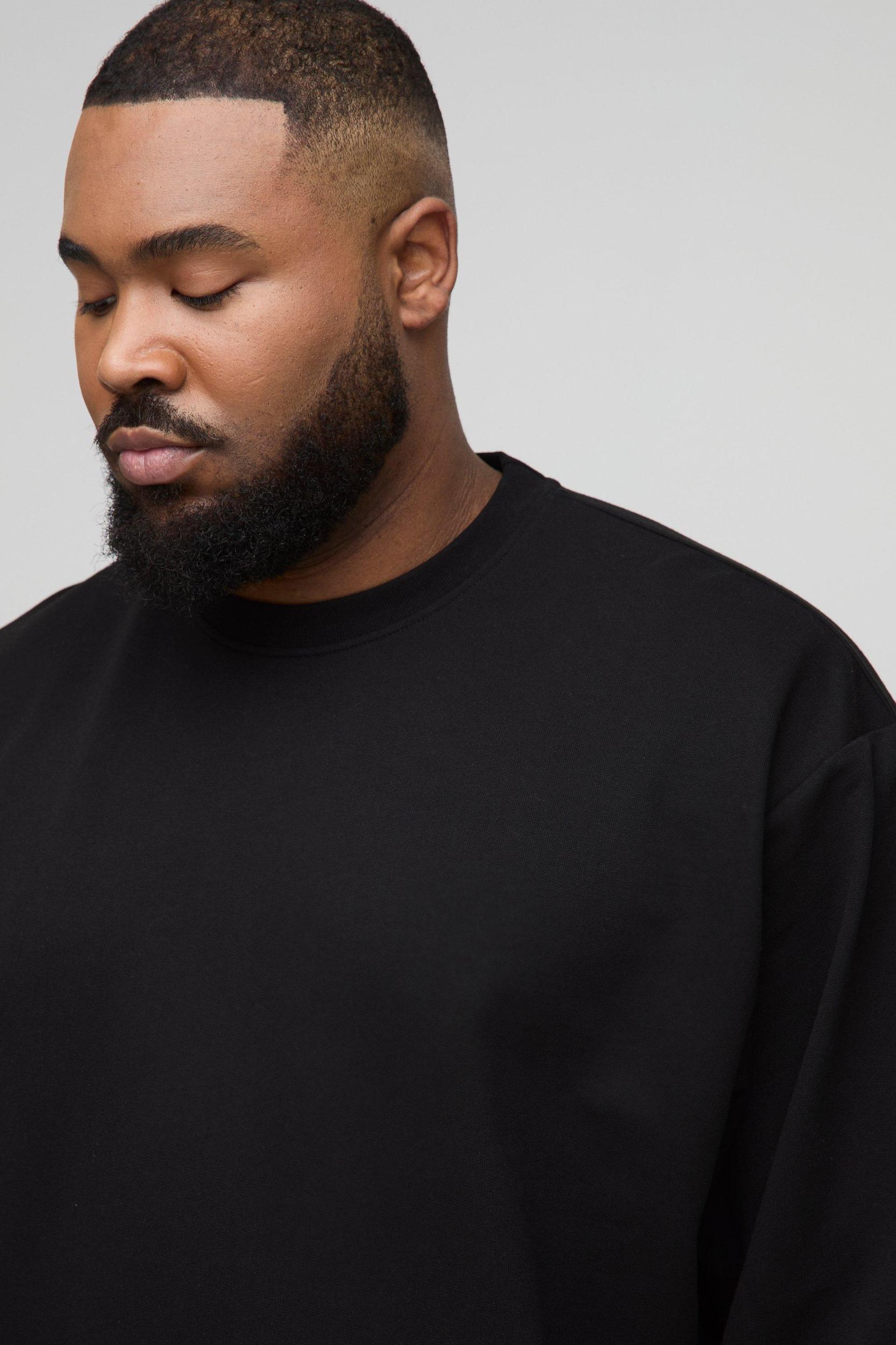 Plus 260GSM Loopback Oversized Fit Basic Sweat | boohooMAN USA Product Image