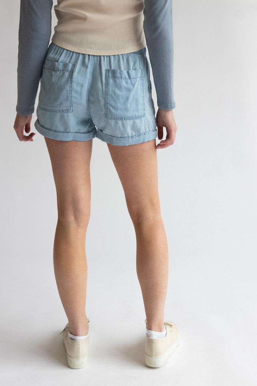 Cuffed Hem Drawstring Tencel Shorts Product Image
