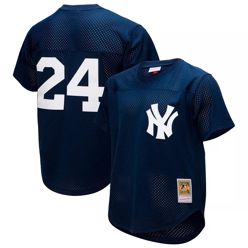 Men's Mitchell & Ness Rickey Henderson Navy New York Yankees Cooperstown Collection Mesh Batting Practice Button-Up Jersey,  Product Image
