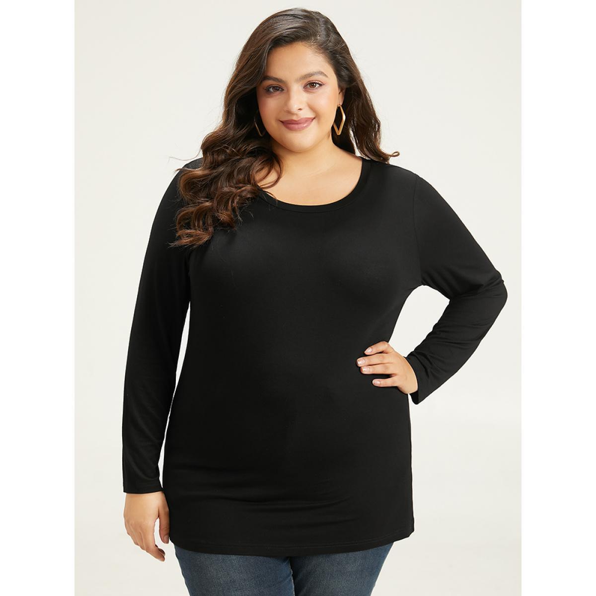 Plus Size Cotton Supersoft Essentials Basic Solid T-shirt Black Women Basics Plain Plain Round Neck Everyday T-shirts BloomChic 22-24/3X Product Image