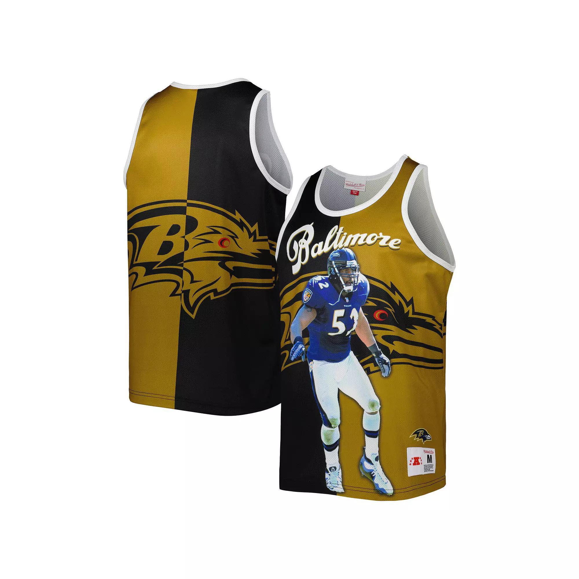 Men's Mitchell & Ness Ray Lewis Black/Gold Baltimore Ravens Retired Player Graphic Tank Top, Size: Small Product Image