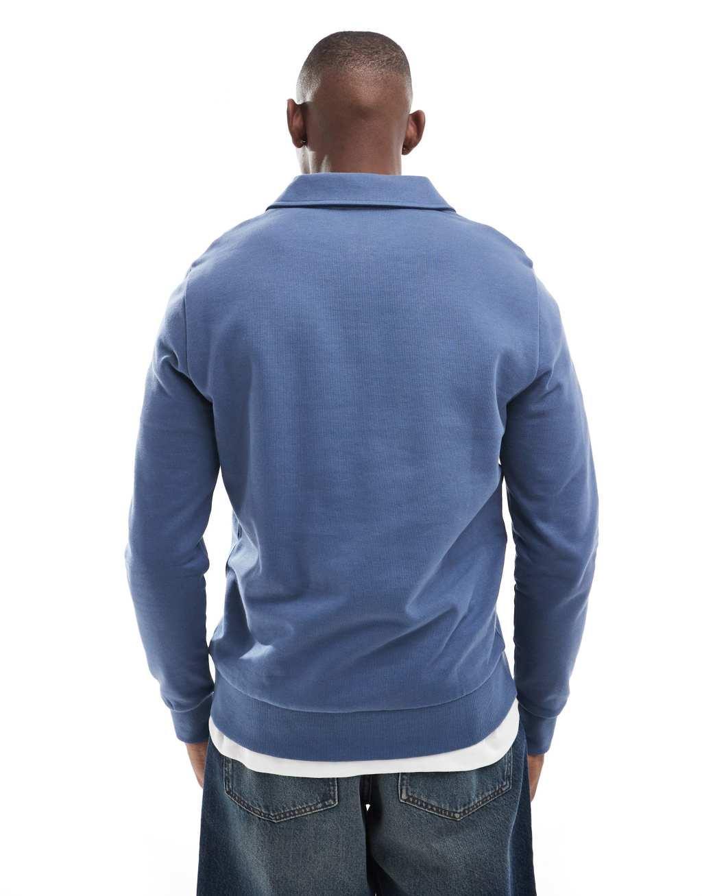 ASOS DESIGN polo sweatshirt with zip in blue Product Image