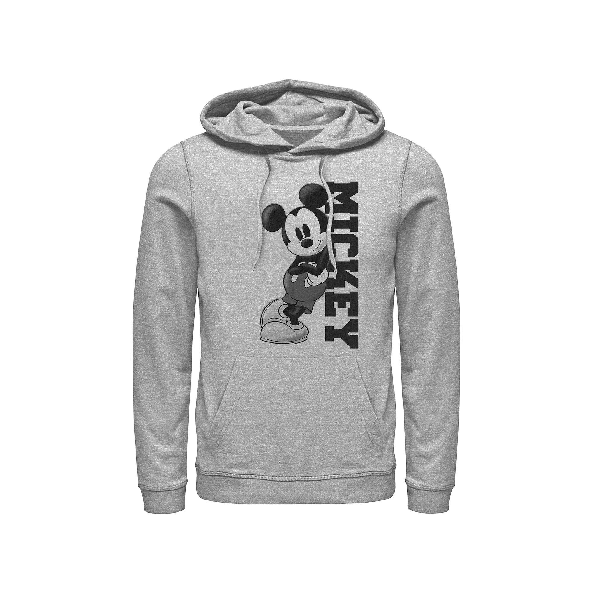 Men's Mickey Mouse Leaning On Name Graphic Hoodie, Size: XL, Athletic Grey Product Image