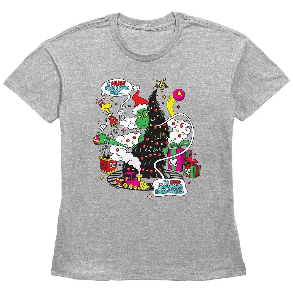 Women's Dr. Seuss Grinch Must Find A Way Graphic Tee, Size: Small, Grey Gray Product Image