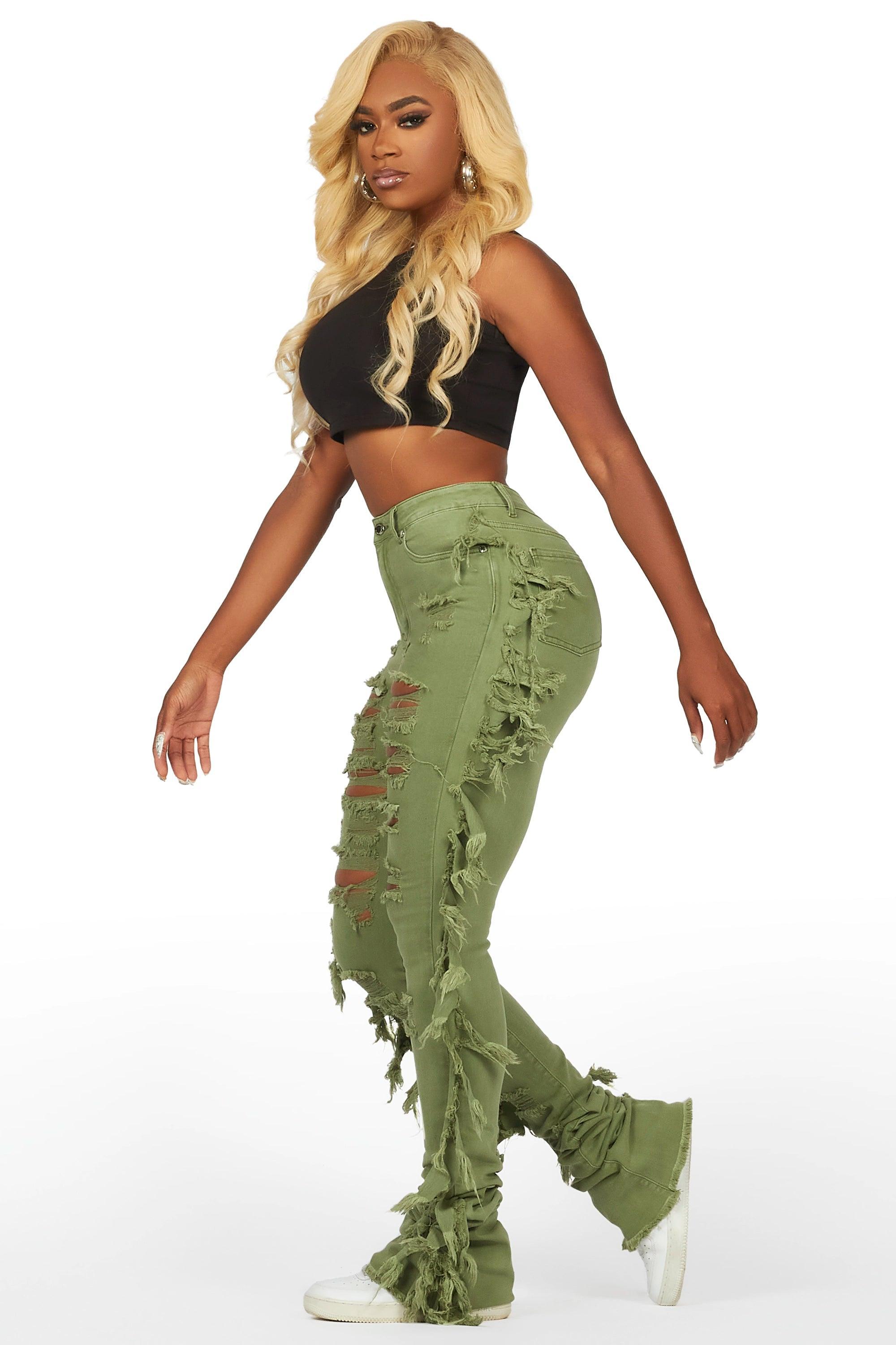 Cataleya Olive Super Stacked Jean Female Product Image