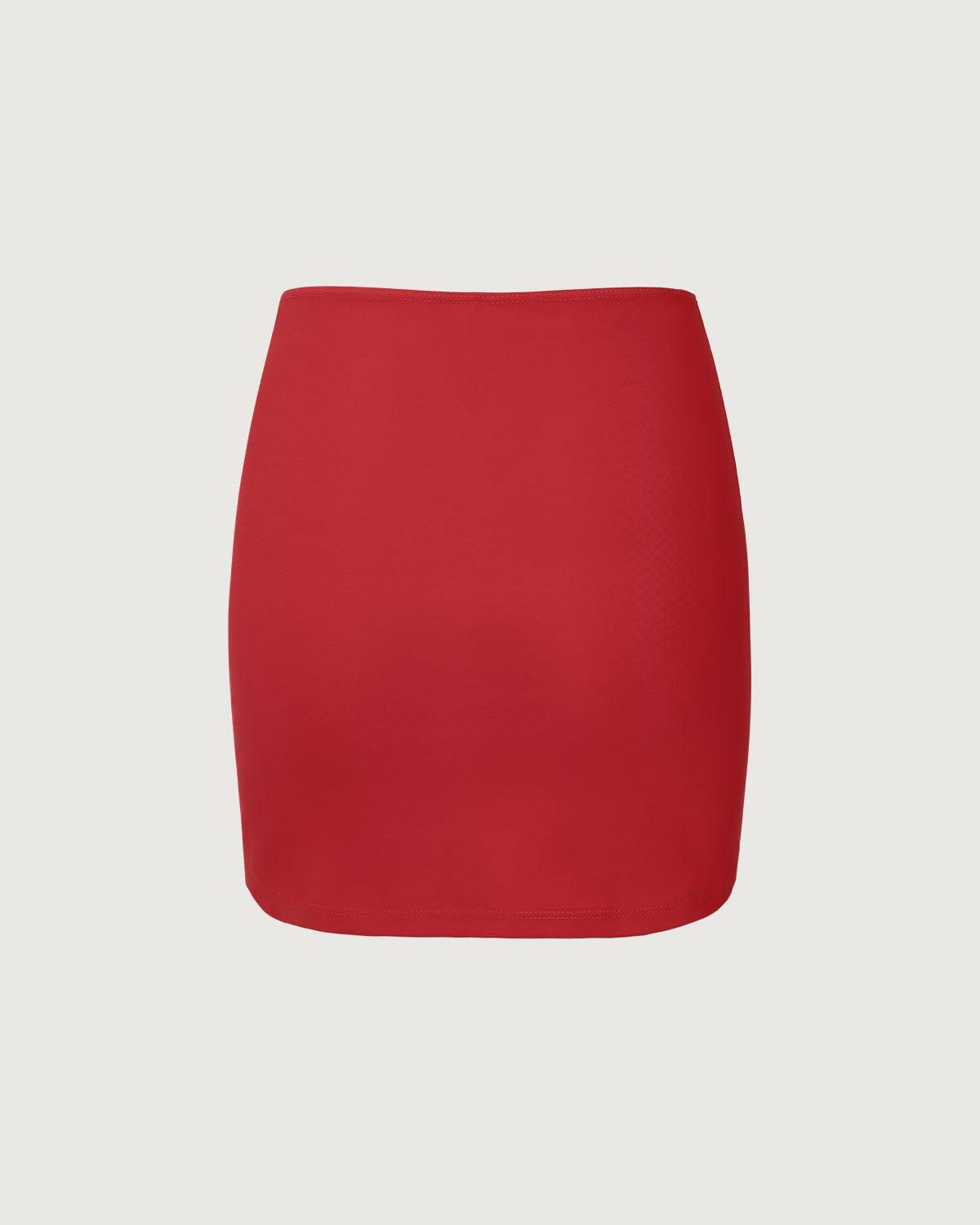 Red Ruched Drawstring Skirt Product Image
