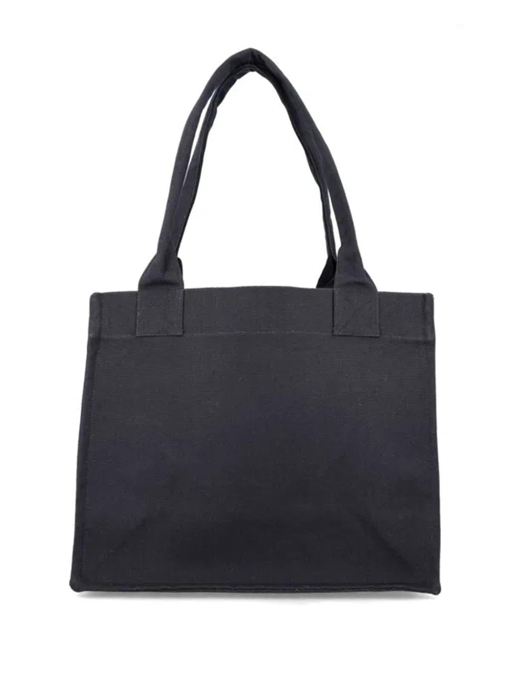 GANNI Black Shopper With Embroidered Logo On The Front In Denim Woman In Multicolor Product Image
