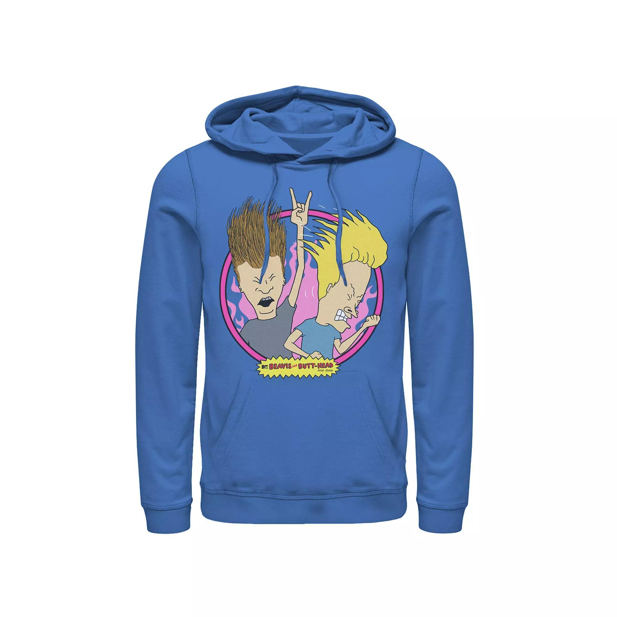 Men's Beavis And Butthead Rock N Roll Circle Portrait Hoodie, Size: XXL, Red Product Image