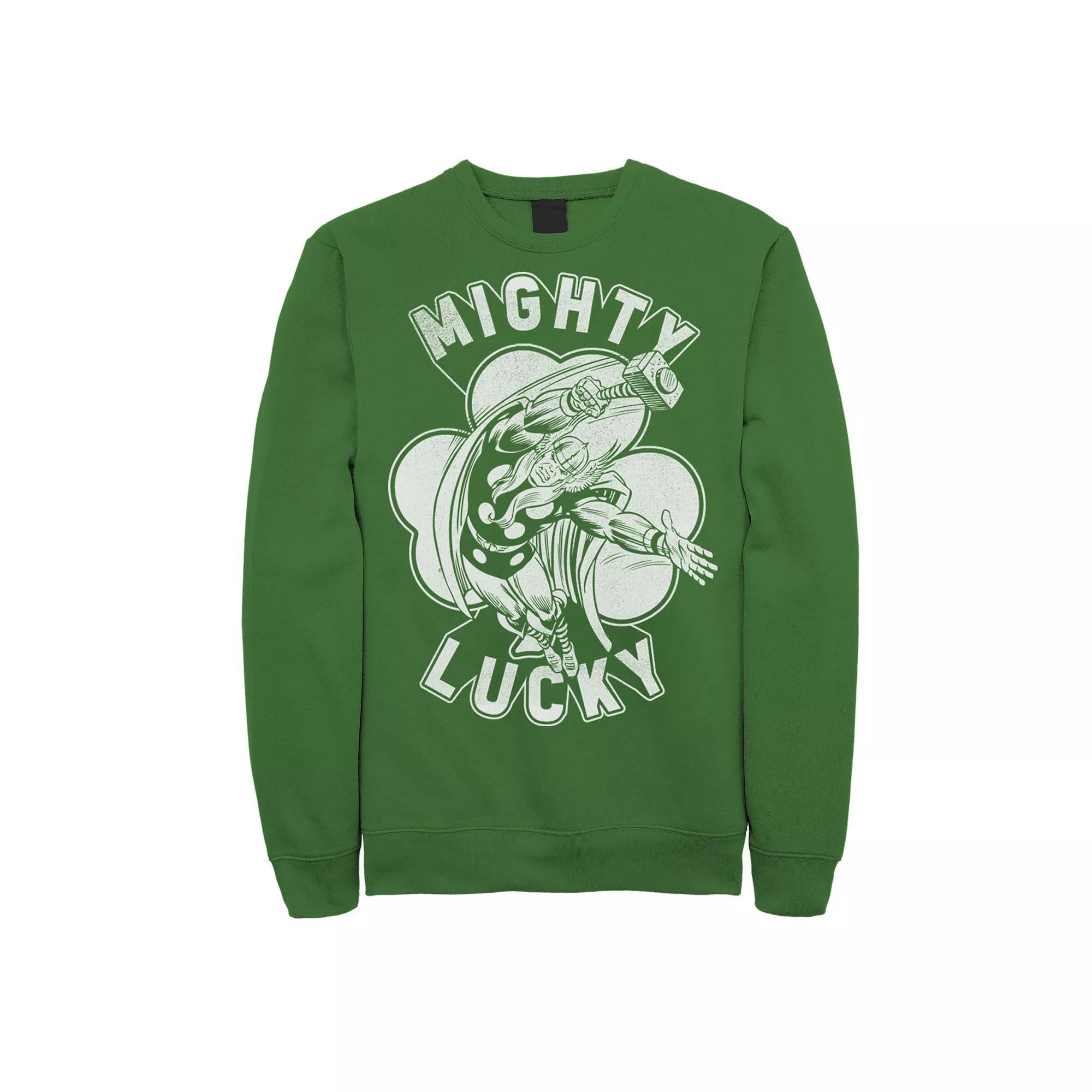 Men's Marvel St. Patty's Mighty Lucky Thor Graphic Fleece Pullover, Size: 3XL, Kelly Product Image