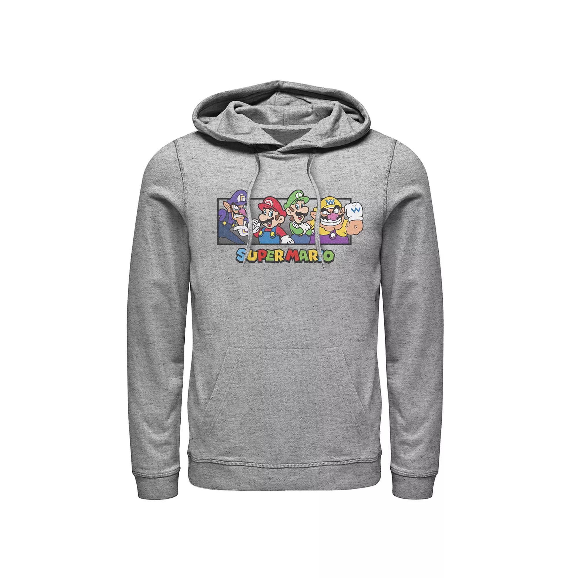 Men's Super Mario Bros. Character Collage Portrait Hoodie, Size: XL, Athletic Grey Product Image