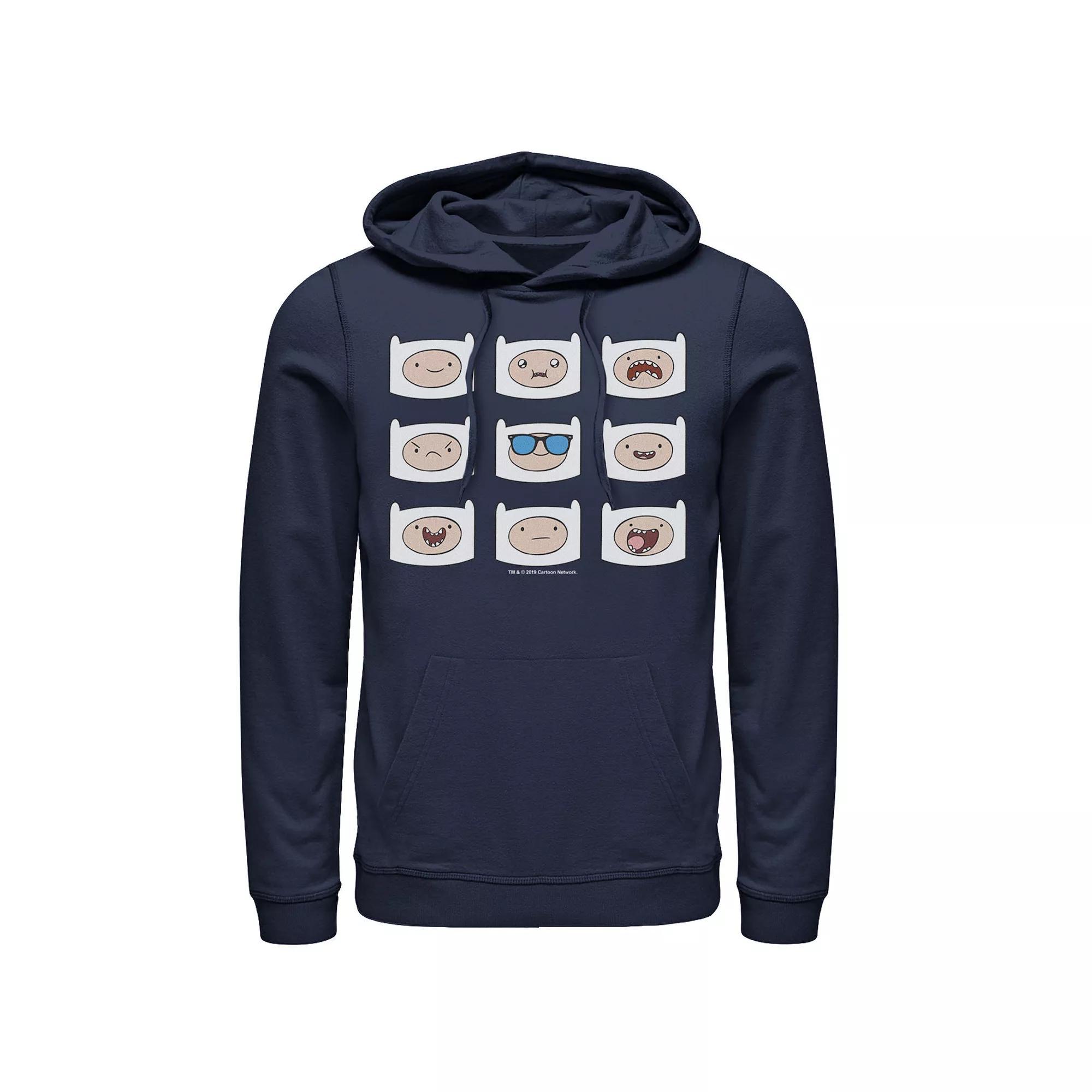 Men's Adventure Time Finn's Many Faces Grid Graphic Pullover Graphic Hoodie, Size: Medium, Blue Product Image