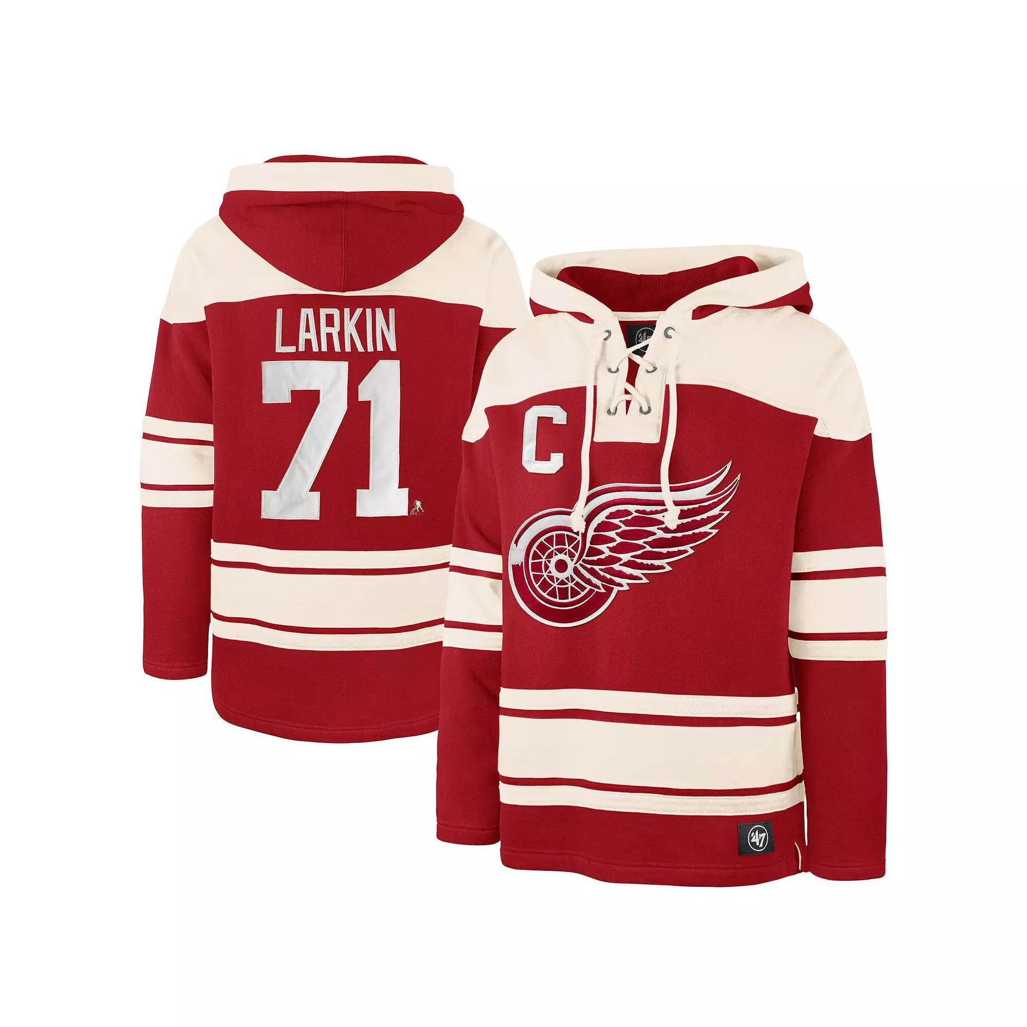 Men's '47 Dylan Larkin Red Detroit Red Wings Captain Patch Player Name & Number Lacer Pullover Hoodie, Size: Medium Product Image