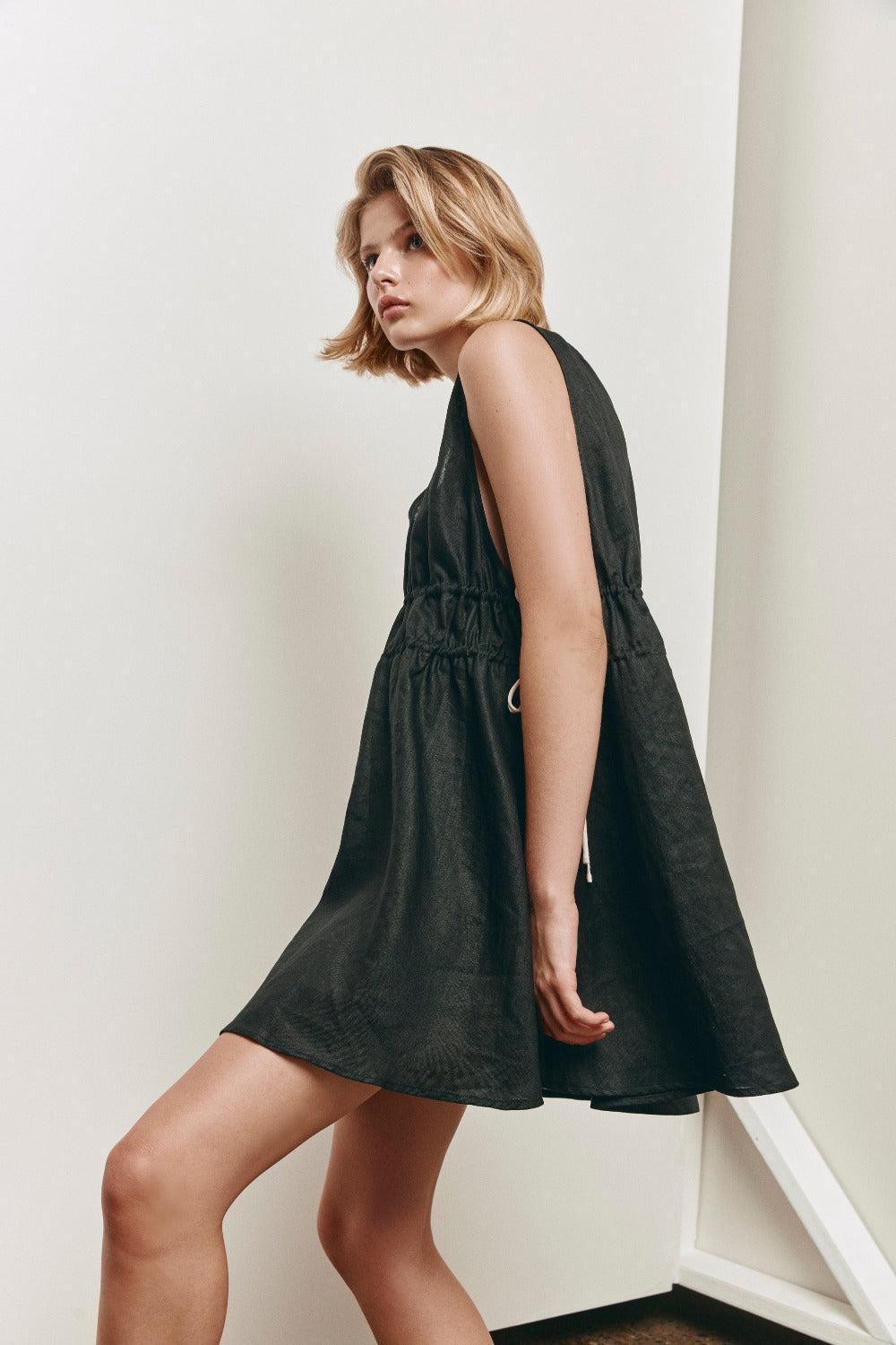 Adina Linen Mini Dress Black Product Image