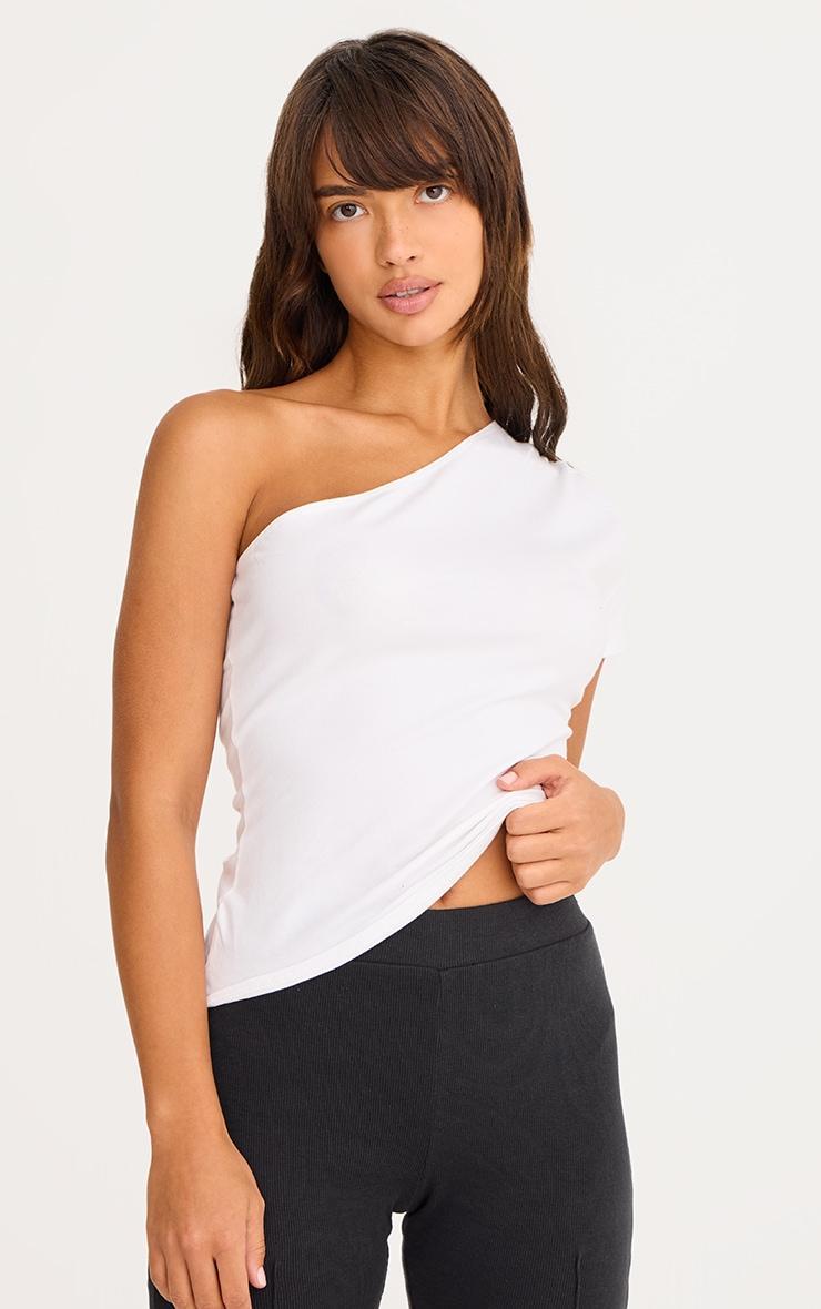 White Cotton One Shoulder Longline Top Product Image