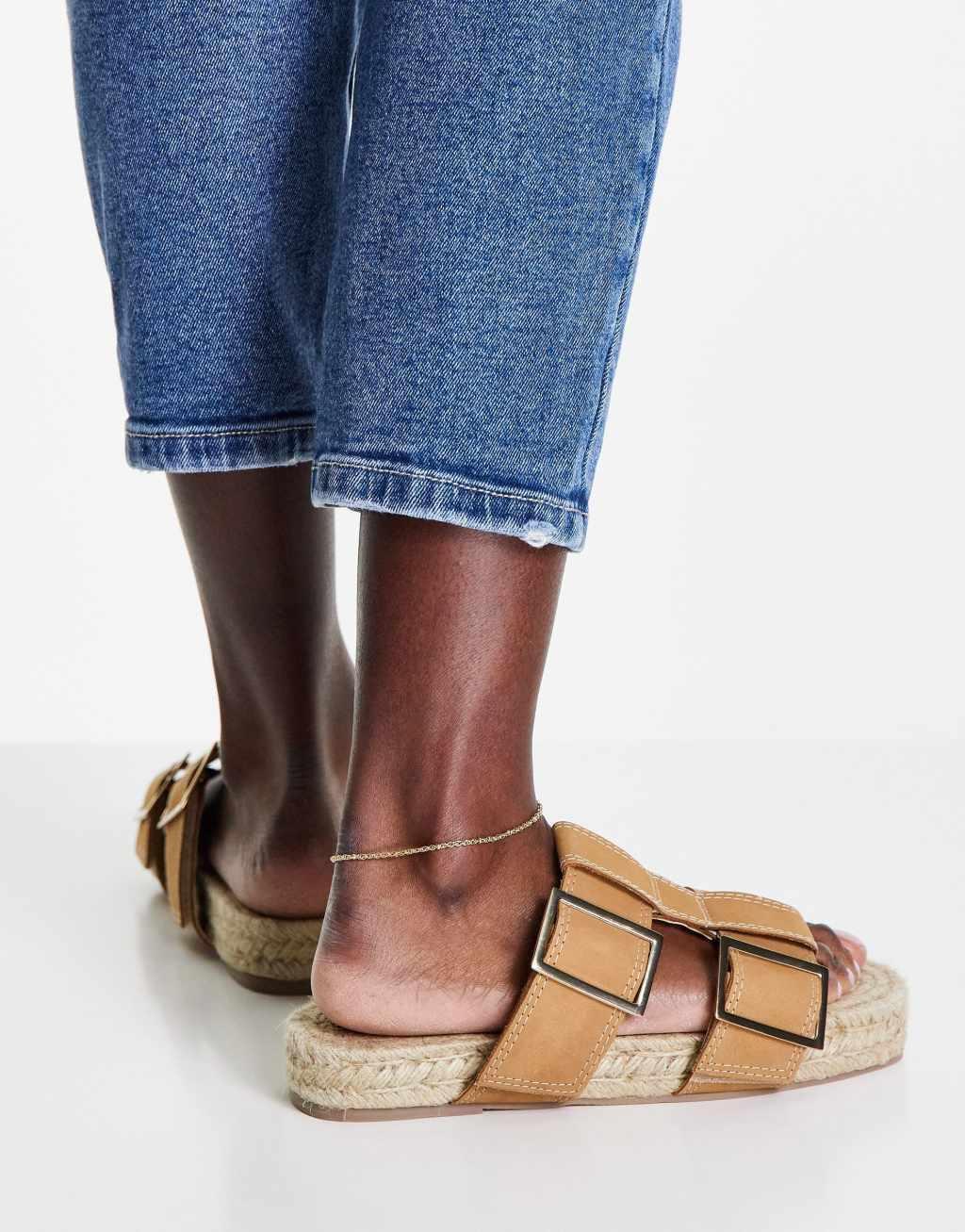 ASOS DESIGN Johanesburg premium leather espadrille mules in camel Product Image