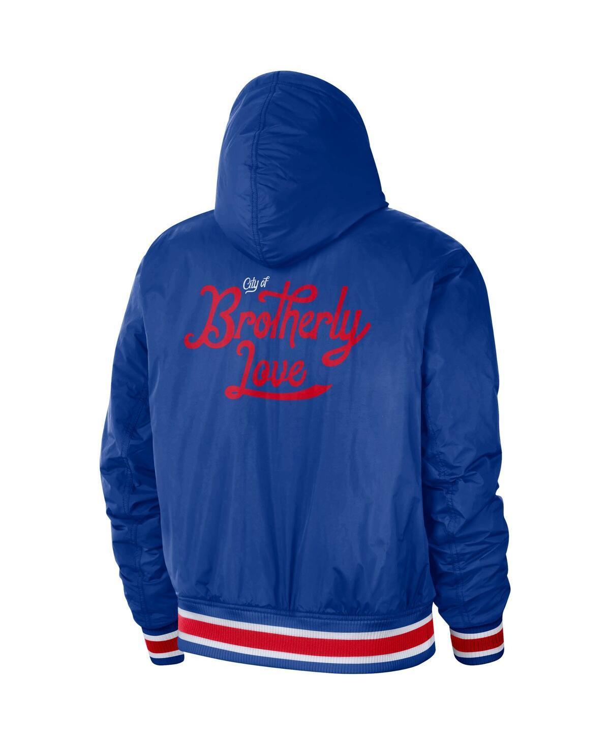 NIKE Men's  Blue, Red Philadelphia 76ers 2022/23 City Edition Courtside Bomber Full-zip Hoodie Jacket In Blue,red Product Image