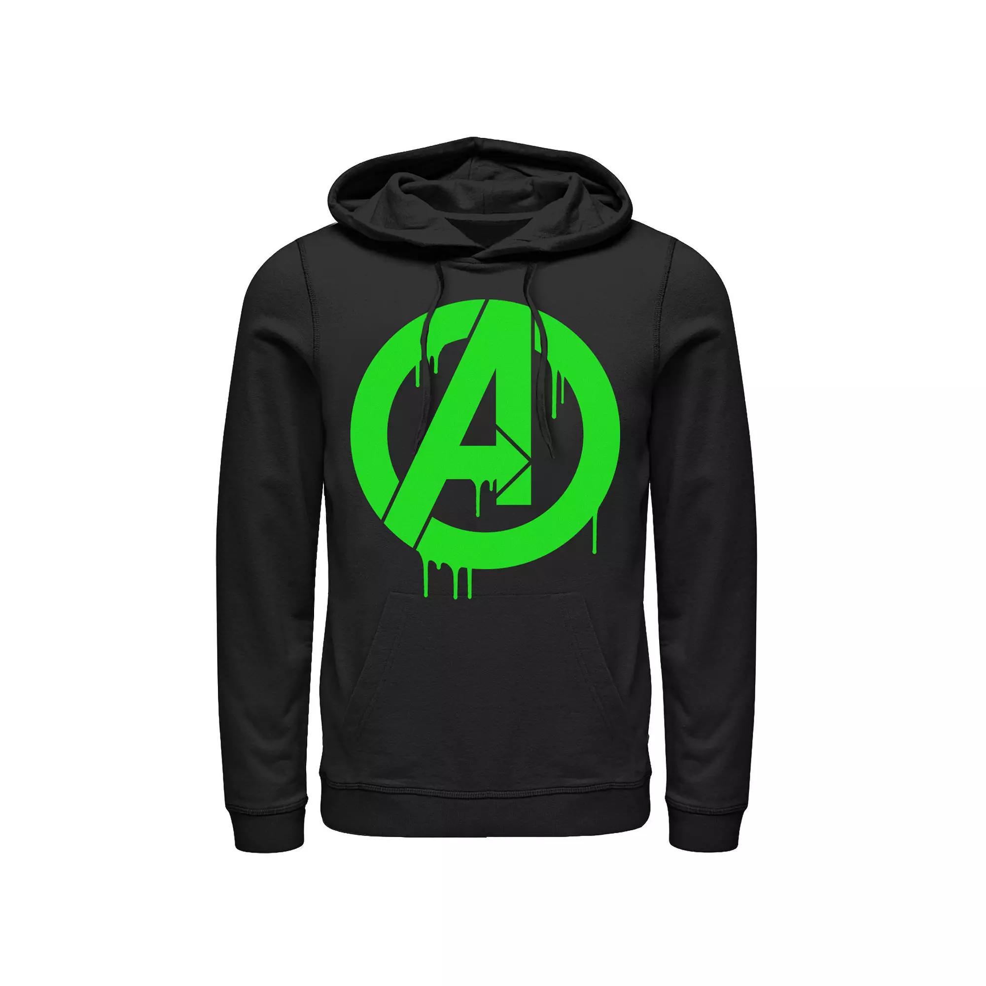 Men's Marvel The Avengers Green Dripping Ooze A Logo Hoodie, Size: 3XL, Black Product Image