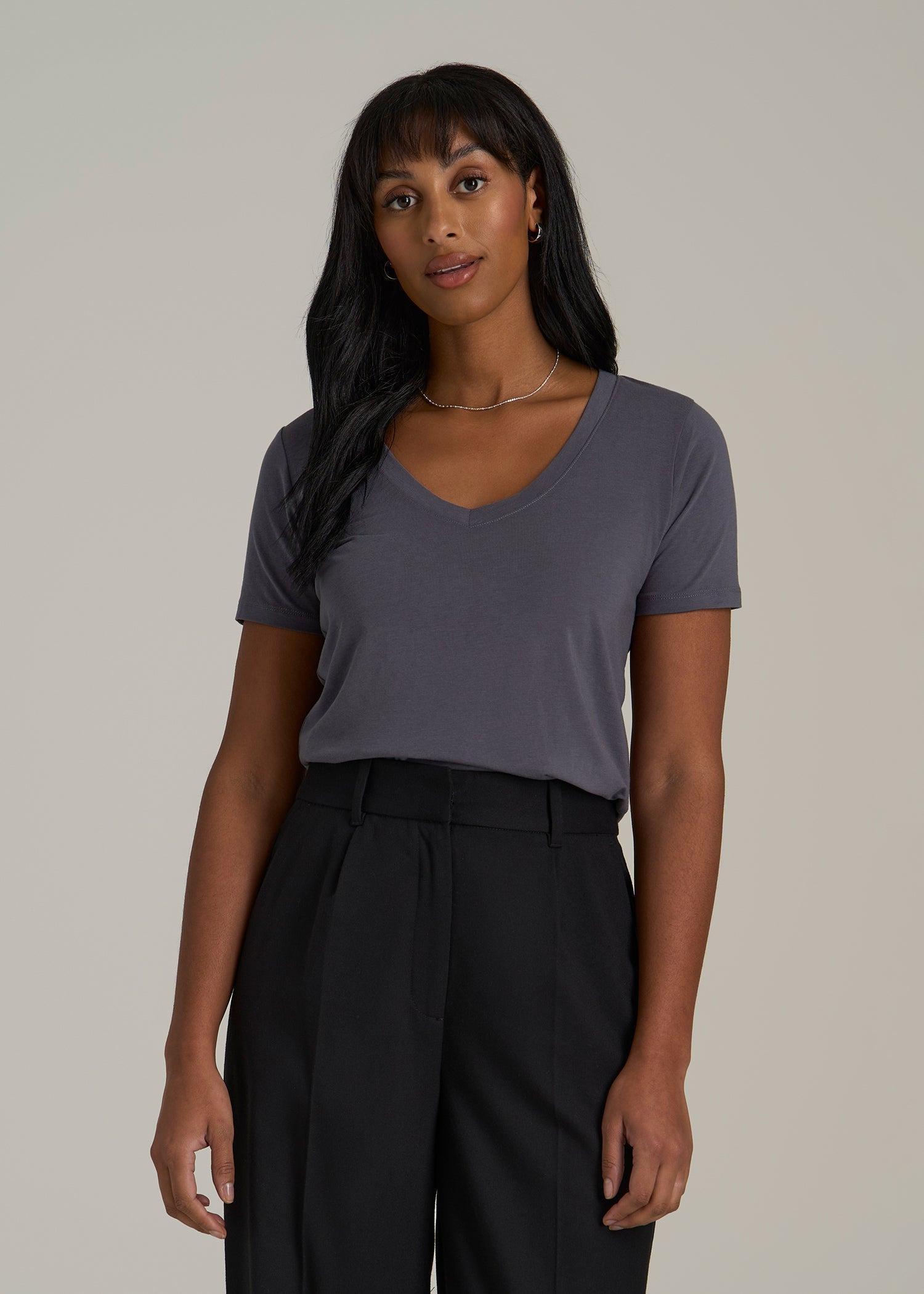 Scoop V-Neck Tee for Tall Women in Charcoal Female Product Image
