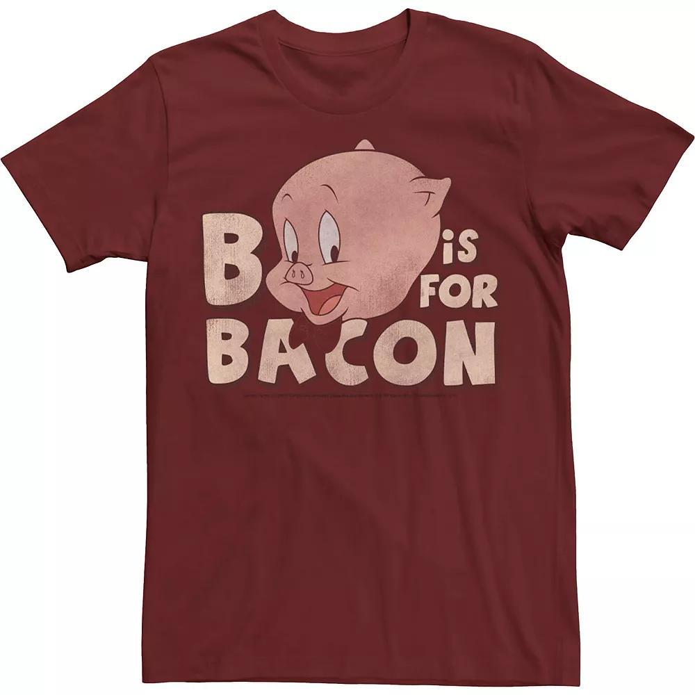 Men's Looney Tunes Porky Pig B Is For Bacon Tee, Size: Small, Red Product Image