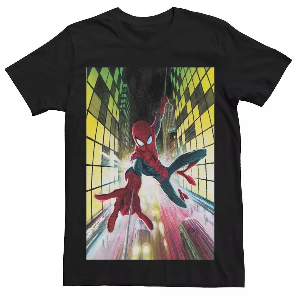 Men's Marvel's Spider-Man Swinging Comic Cover Tee, Size: Large, Black Product Image