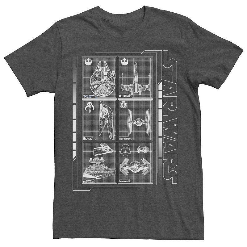 Mens Star Wars Battle Ships Schematic Tee Kelly Grey Product Image