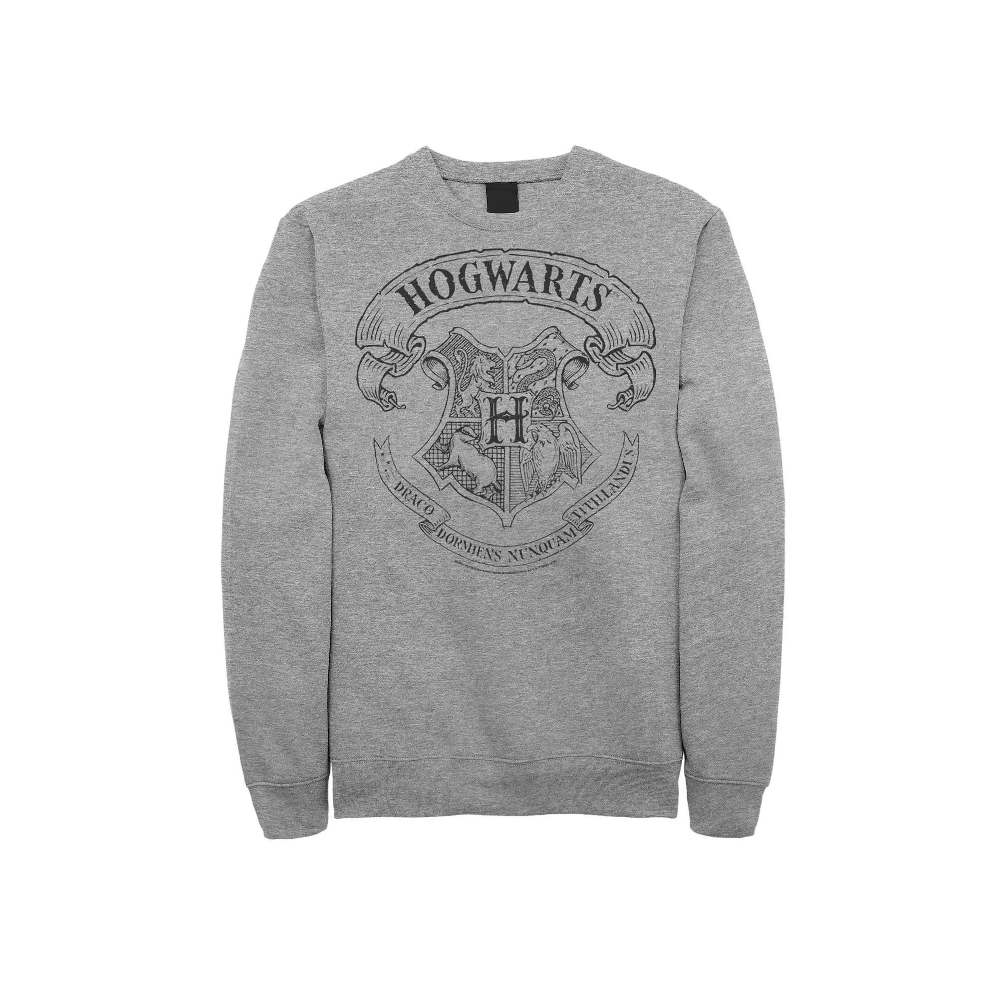 Men's Harry Potter Simple Hogwarts Crest Outline Fleece Graphic Pullover,  Product Image