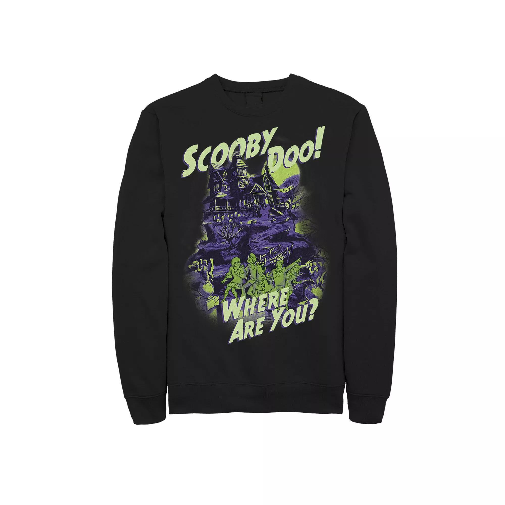 Big & Tall Scooby-Doo Where Are You Mystery Gang Spooky House Fleece Graphic Pullover, Men's, Size: 5XL, Black Product Image