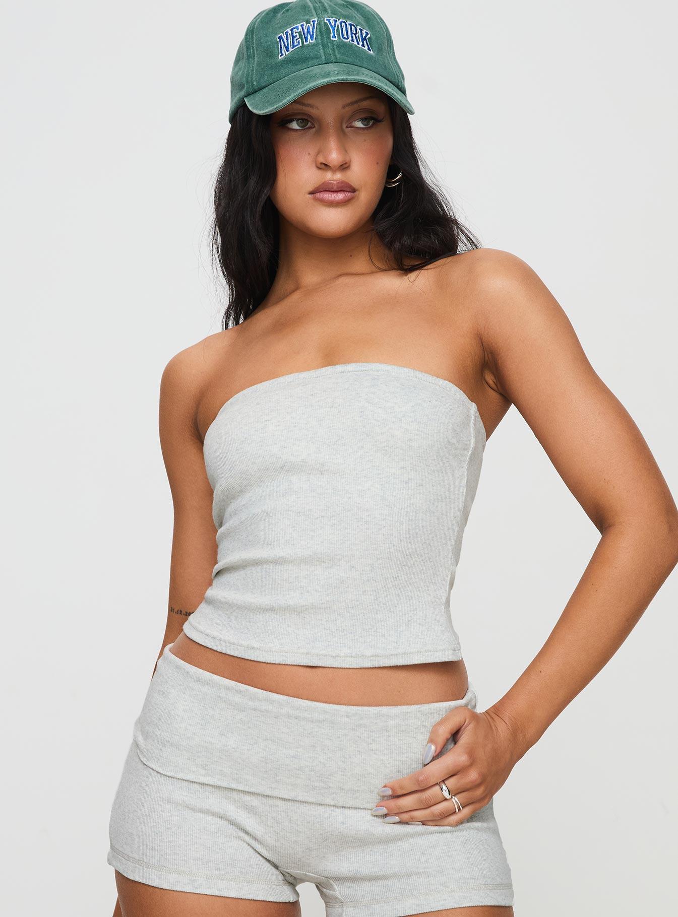 Baseline Strapless Rib Top Grey Product Image